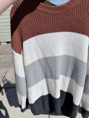 Listicle Striped Crewneck Sweater - Rust, Cream, Gray, Black